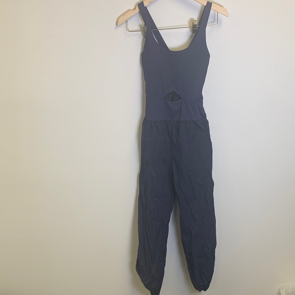 Sleeveless Navy Blue Jumpsuit with Cutout Detail